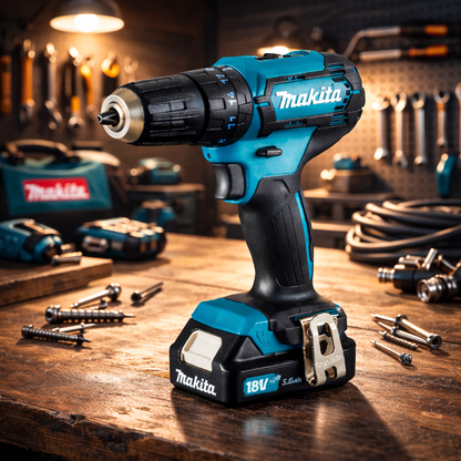 EREDETI MAKITA KÉSZLET – FÚRÓ/CSAVAROZÓ + 2 AKKUMULÁTOR + TÖLTŐ + HORDTÁSKA ÉS INGYENES SZERSZÁMOS KOFFFER