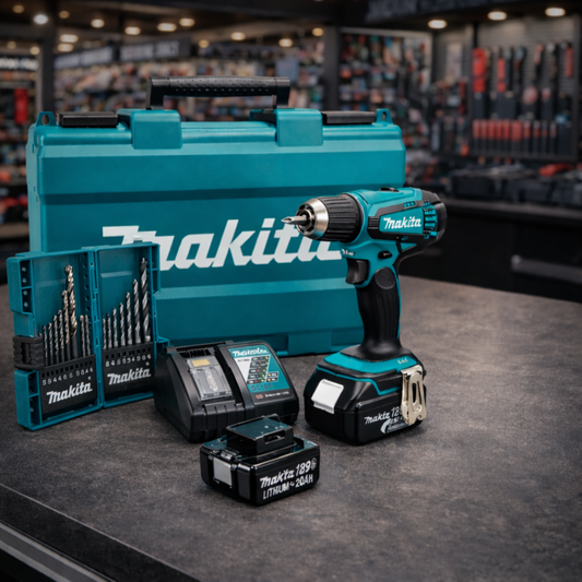 EREDETI MAKITA FÚRÓ ÉS CSAVAROZÓ KOFFERREL, TÖLTŐVEL, 2 AKKUMULÁTORRAL ÉS MAKITA FÚRÓSZÁR KÉSZLETTEL – EXKLUZÍV AJÁNLAT 80% KEDVEZMÉNNYEL!