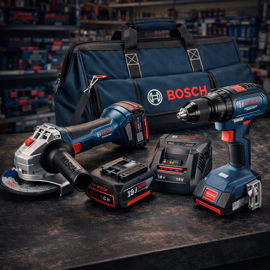 BOSCH EREDETI 18V-OS KÉSZLET: AKKUS FÚRÓ-CSAVAROZÓ + SAROKCSISZOLÓ + 18V AKKUMULÁTOR + GYORSTÖLTŐ + AJÁNDÉK EREDETI BOSCH TÁSKA.